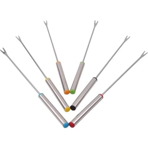 6pcs/Set Stainless Steel Chocolate Fork Cheese Pot Hot Forks Fruit Dessert Fork Fondue Fusion Skewer Kitchen Tools Gadgets