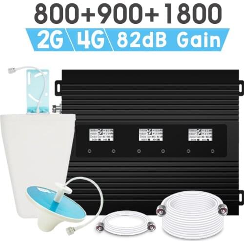 Walokcon 2g 4g Tri Band Signal Booster 800 900 1800 LTE GSM DCS Cellular Repeater 800/900/1800mhz 4GLTE Amplifier 82dB Gain LCD