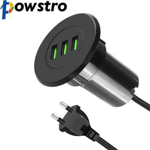 Powstro 3 Port Charger USB 5V 3.1A Desktop Hole Grommet Charger Smart Charging Station With EU Plug for Samsung for iPhone