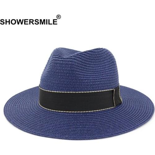 SHOWERSMILE Summer Hat Women Panama Hat Fedora Straw Sunhat Women Beach Sun Visor Cap Chapeau Vintage Jazz Trilby Cap Sombrero