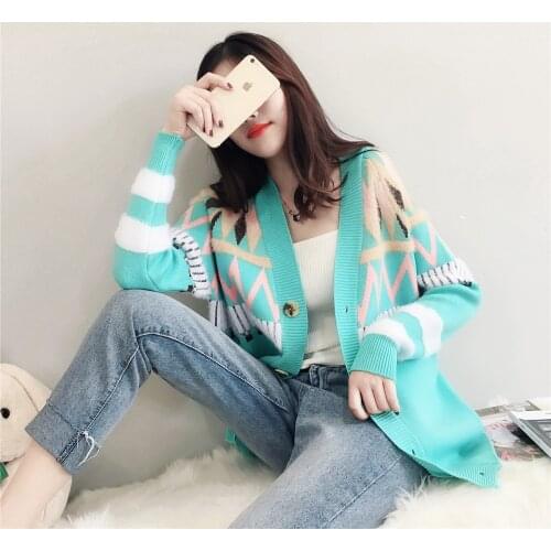 Woman Autumn And Winter New Pattern 2019 Korean Long Fund Easy Joker School Wind Will Code Knitting Cardigan Loose Coat Woman