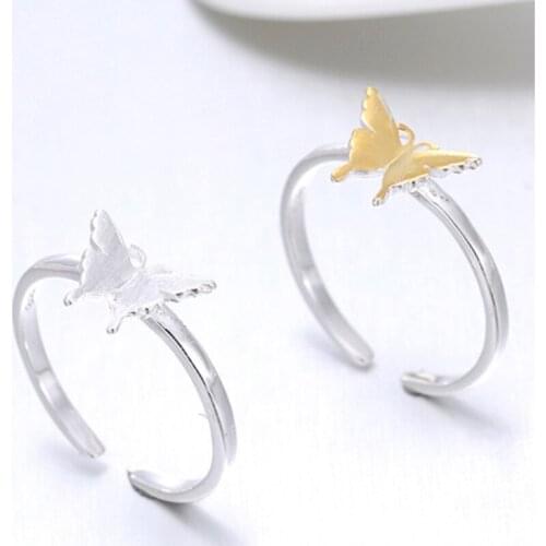 Cute Mini Butterfly 925 Sterling Silver Sweet Fresh Temperament Personality Fashion Female Resizable Opening Rings SRI135