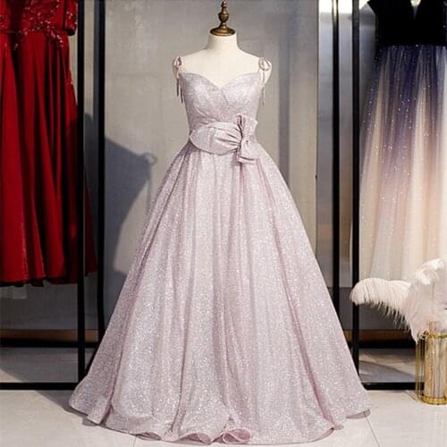 Pink Evening Dress Abendkleider A-line Lace Up Formal Dress Sweetheart Bow Evening Dresses Long Dress Robe De Soiree 2020