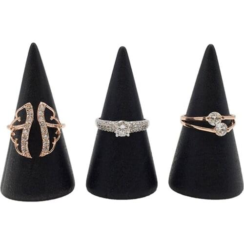 Wooden Ring Holder Display Cone Rack Finger Ring Jewelry Stand Storage Organizer