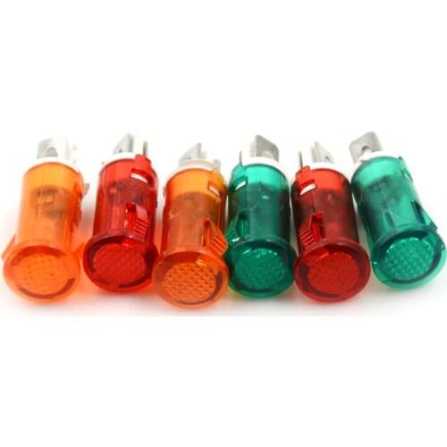 10pcs 220V 110V 12V/24VDC 10mm MDX-11A Pilot Guiding Signal Lamp Panel Mounting Neon Indicator Red Green Yellow Lights
