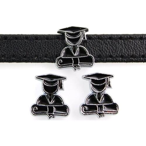 10PCS 8mm Graduates Ceremony Slide Charms Enamel Flat Beads DIY 8mm Hole Bracelets Wristbands,Belt Straps Pet Name Collar