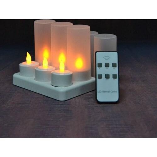 20sets/lot 6 LED candle remote controlled Flickering frosted Rechargeable Tea Light Electronic Candles waxless Bar Wedding-Amber