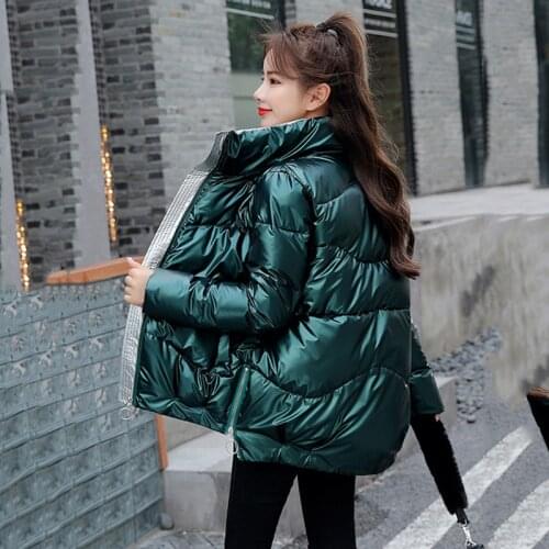 2020 Fashion Short Glossy Parkas Women Winter Windproof Jacket Coat Female Warm Stand Collar Solid Soft Cotton Padded Jackets