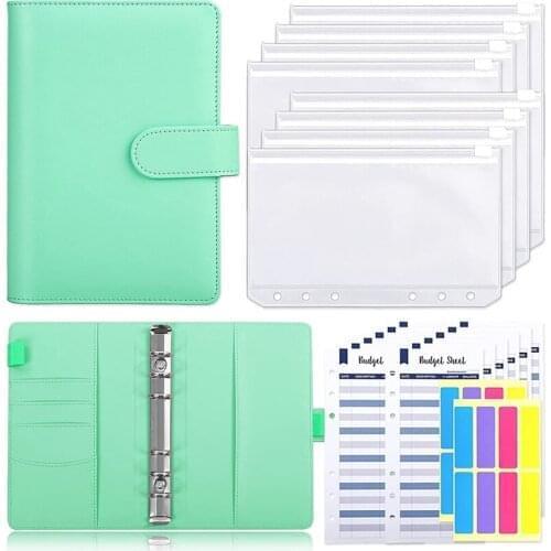 A6 PU Leather Budget Binder,with 8 A6 Binder Bags,12 Papers,6 Ring Binder Budget Envelope System, with Label Stickers