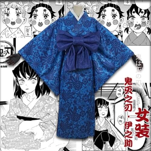 Anime Demon Slayer / Kimetsu no Yaiba Hashibira Inosuke Kimono Uniform Cosplay Costume Women Halloween Carnival Free Ship 2019