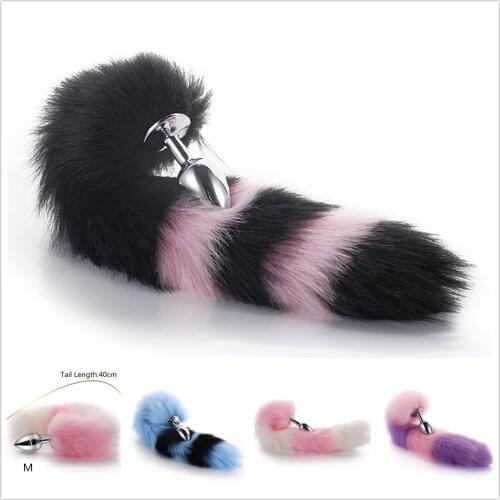 Anime Cosplay Soft Fox Tail with Stainless Steel Metal Butt Plug Fetish Fantasy Couple Life Flirting Anal Plug Animal Faux Tail