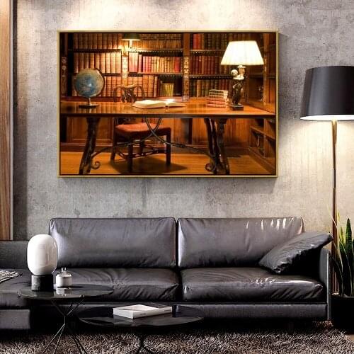 Artcozy Oil Canvas Painting antique_library_desk For Home Decoration Wall Art
