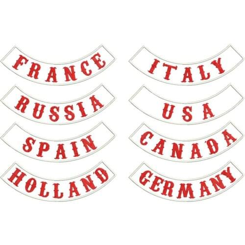 Custom spain hollad UK US FRANCE BOTTOM ROCKER Embroidered biker Patches for jeans Clothes