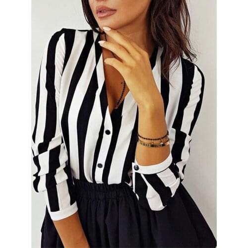 2021New Blouse Women Casual Striped Top Shirts Blouses Female Loose Blusas Autumn Fall Casual Ladies Office Blouses Top Sexy