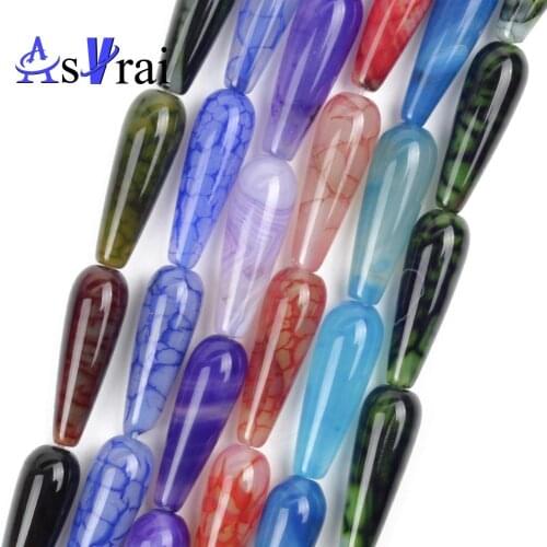 Natural Stone Beads 10*30mm Drop Shape Dragon Veins Agates Stone Loose Spacer Beads For Jewelry Making DIY Bracelet Necklace 15"