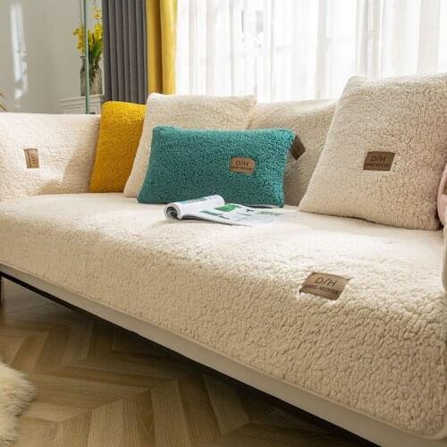 Modern Solid Color Winter Lamb Wool Sofa Towel Thicken Plush Soft and Smooth Sofa Covers for Living Room Anti-slip Couch Cover