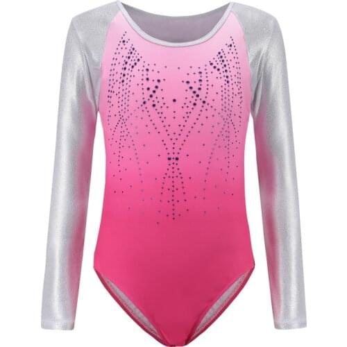 Children\s ballet gymnastics suit dance practice clothes dance clothes girls Long sleeve diamond pattern body suit for kids