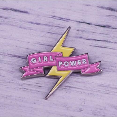 Girl Power Feminism enamel pin lighting brooch pin