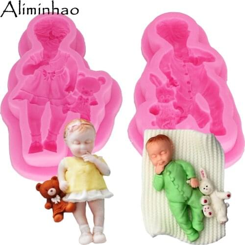 B1367 Boy girl baby bear rabbit Silicone Mold Sugarcraft dessert Candy Chocolate Molds Fondant Cake Decorating Tools