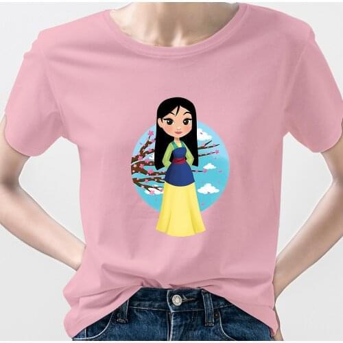 Mulan Printed T Shirts Pink Women Top 2021 Aesthetic Clothes Girl Power T-Shirt Disney Anything Short Sleeve Streetwear Hipster
