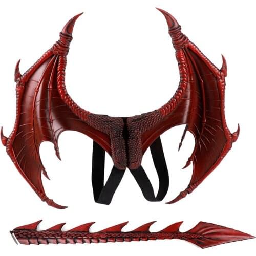Halloween Carnival Children Dress Up Toy Dragon Wing Tail Set Makeup Costume Props Horror Demon Wings