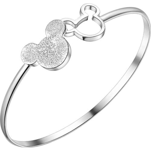 Fine charms silver color Mickey bangle bracelets for women wedding high quality fashion jewelry lovely gift cute