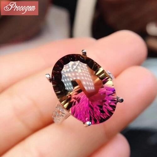 Trendy Ametrine Rings for Women Girl Party Gift 13x18mm big gemstone Rings 925 Sterling silver 18K Rose gold plated #172