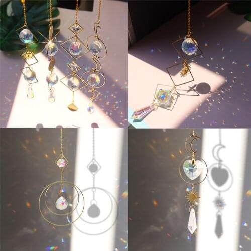 Moon Ring Rainbow Crystal Starry Fairy Hanging Prism Ornament Pendant Home Garden Car Decor Crystal Wind Chime Pendant