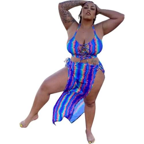 Bikini Set Plus Size Sets Wholesale 2 Piece Women Blue Bandage Bra Beach Cover Up Bathing Suits Summer Clothes Dropshipping