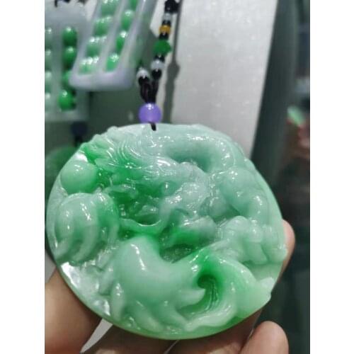 Natural A green jade pendant two side handcarved dragon jade necklace women men pendants jade jewlelry