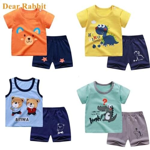 Cotton Summer Baby Children Soft Shorts Suit t-shirt Sodder Boy Girl kids dinosaur cartoon infant clothes cheap stuff for 0-6Y