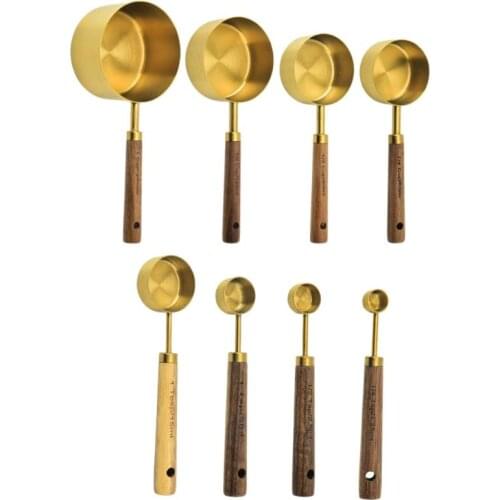 Measuring spoon ladle dipper counting cup Stainless Steel Wooden Handle Kitchen Household