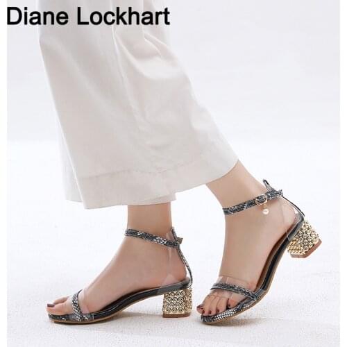 Fashion women sandals snake print High Heels Summer PVC Low Heels 5cm For Students Ladies Comfortable Sandales femmes Size 31 32
