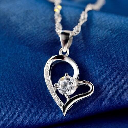 Genuine 925 Sterling Silver Necklace AAA Zircon Heart Pendant Silver Necklace Jewelry For Women Gifts