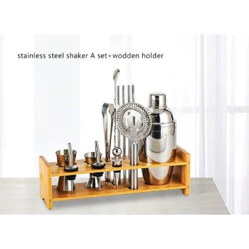 Professional Bar Accessories cocktail shaker set with wodden holder for bar