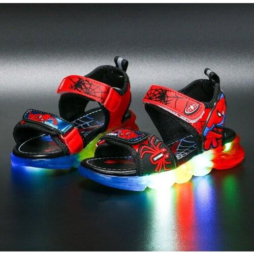 Disney Cartoon Childrens Spiderman Boys Girls Non-slip Soft Bottom Lighted Sandals Beach Shoes LED