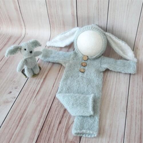 Rabbit Bonnet And Hooded Romper Set Newborn Bunny Hat Outfit Easter Baby Outfit Newborn photo props