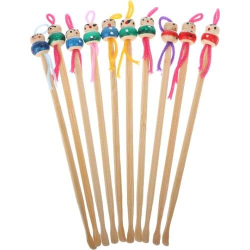 Cute Mini Doll Earpicks Wood Bamboo Ear Picks Wax Remover Cleaner Ear Care Tool