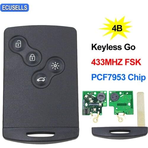 4 Button 433MHz FSK PCF7953 Chip Passive Keyless Go / Entry HandsFree Remote Car Key Smart System For Renault Clio IV Captur