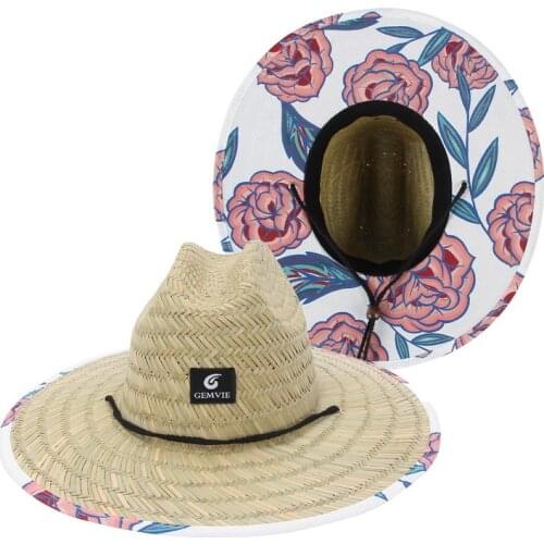 Women Lifeguard Hat Straw Weave Lady Summer Beach Sun Hat Outdoor Bohemia Wide Brim Fedora Panama Hat Size 57-60CM