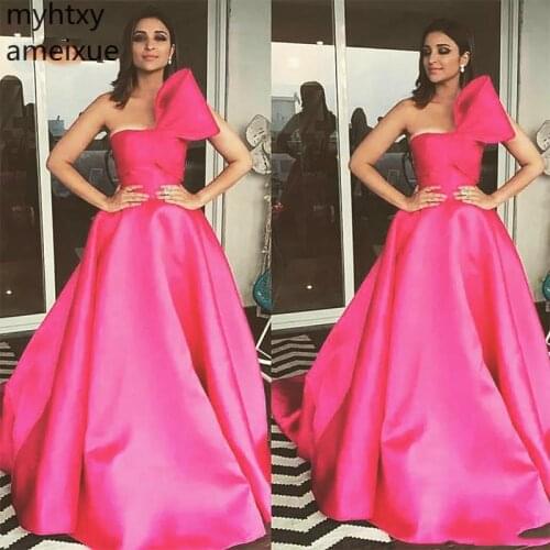 Special Occasion Fuchsia Plus Size Evening Dresses Strapless with Bow Floor Length Prom Dress Red Carpet Gowns Robe De Soiree
