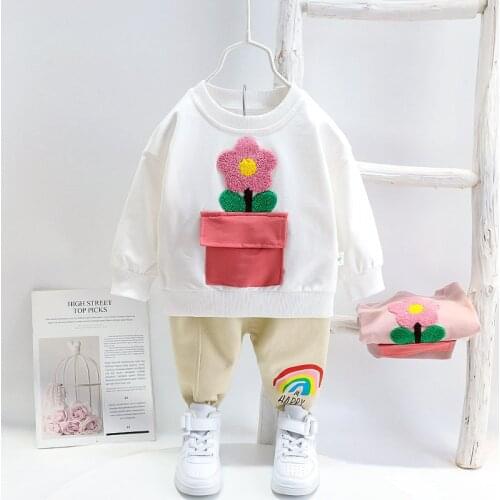 Spring Autumn Children Girls Clothing Cotton Long Sleeve Flower Kids Clothes Tracksuit Baby T-Shirt Pants 2Pcs/Sets 0-5 Years