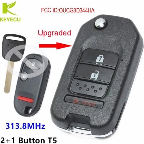 KEYECU Replacement Upgraded Flip Remote Car Key Fob 2+1 Button 313.8MHz T5 for Honda 02-04 CR-V / 03-05 Civic (Si) /2005 Element