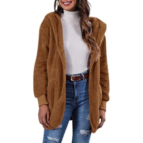 Women Jackets Long Sleeve Reversible Casual Long Coat Plush Warm Open Front Warm Outerwear Wear on both sides Autumn Winter