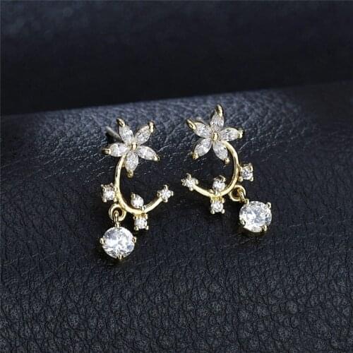 Earrings For Women 2021 Trend Japanese System Copper 3A Zircon S925 Silver Needle Aesthetic White Eardrop Wedding Accessories