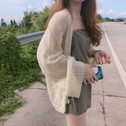 2020 New Korean Stylish Thin Summer Women Sweaters V-neck Long Sleeve Loose Female Cardigans Oversized Knitting Ladies Tops