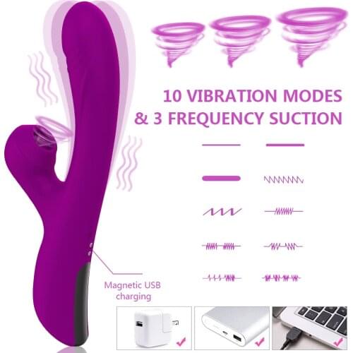 Clitoral Sucking Vibrator Rabbit Heating Dildo Vibrators G Spot Massager Clit Stimulator with 10 Pattern Adult Sex Toy for Women