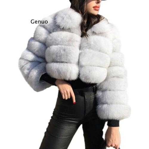 Women Winter Faux Fox Fur Overcoat Jacket Short Furry Turn Down Fur Collar Coats and Jackets Long Sleeve Faux Fur Jacket Coat