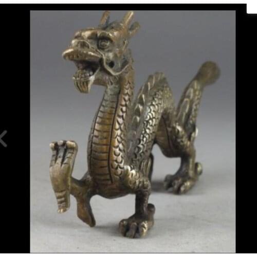 Zhmui88002841962++Handwork Hammered Chinese Old Brass Dragon Exorcism Oriental Statue Big Decor Na