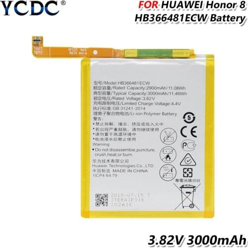 100% New YCDC High Quality HB366481ECW Battery For Huawei P10 Lite P9 Lite G9 Honor 8 5C